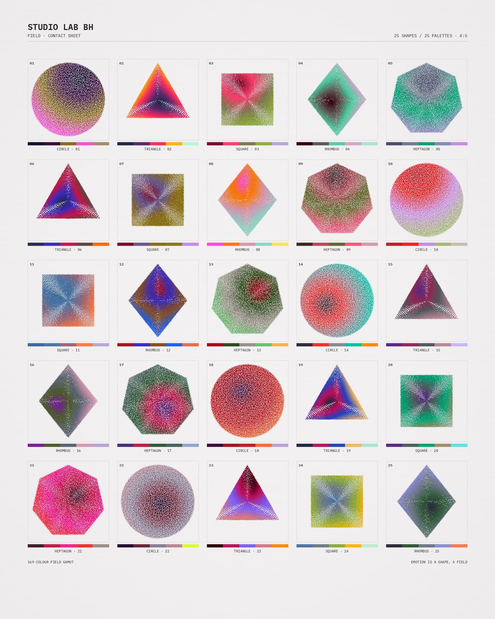 25 shapes / 25 palettes. 4:4. A 169-colour field gamut.