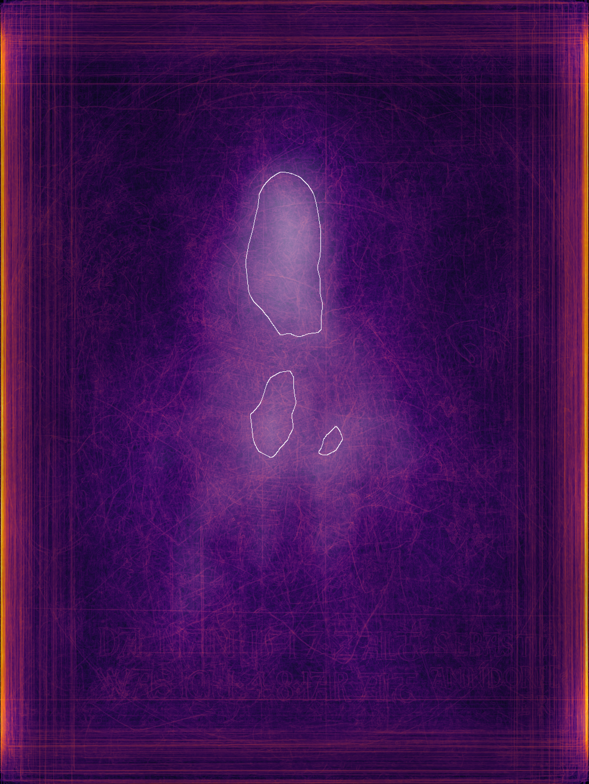 Source portrait with extracted spatial grammar overlaid in hairline vectors